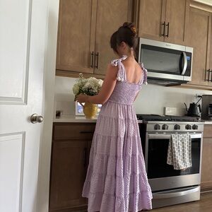 Lavender Tiered Gingham Maxi Dress